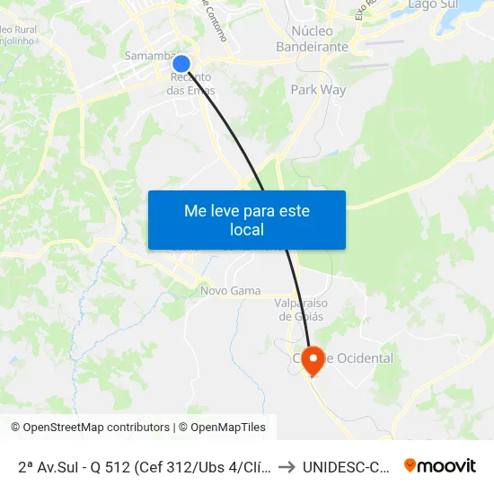 2ª Av.Sul - Q 512 (Cef 312/Ubs 4/Clínica Da Família 3) to UNIDESC-Campus 1 map