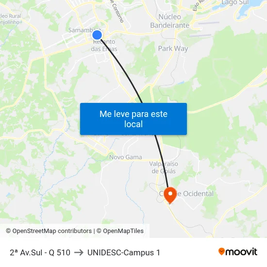 2ª Av.Sul - Q 510 to UNIDESC-Campus 1 map