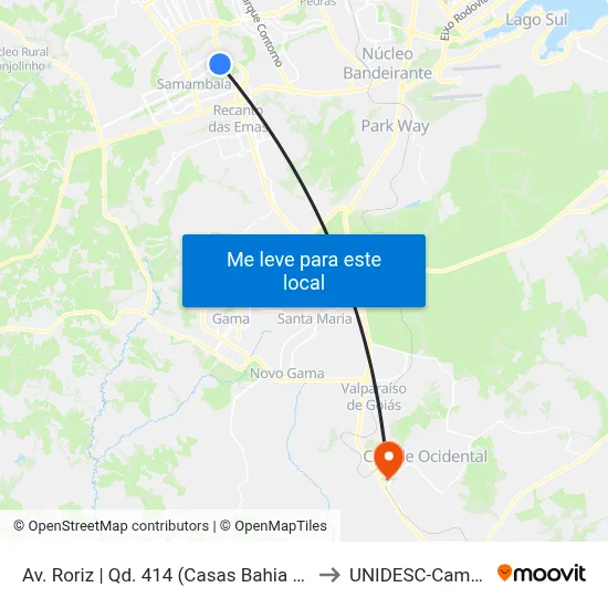 Av. Roriz | Qd. 414 (Casas Bahia / Primor) to UNIDESC-Campus 1 map