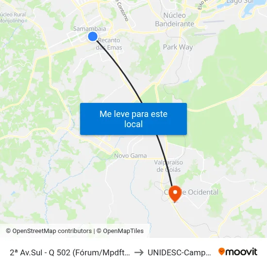 2ª Av.Sul - Q 502 (Fórum/Mpdft/Tre) to UNIDESC-Campus 1 map