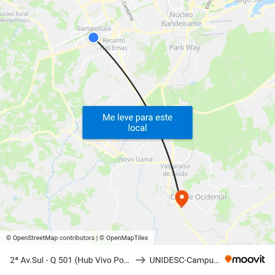 2ª Av.Sul - Q 501 (Hub Vivo Por Ti) to UNIDESC-Campus 1 map