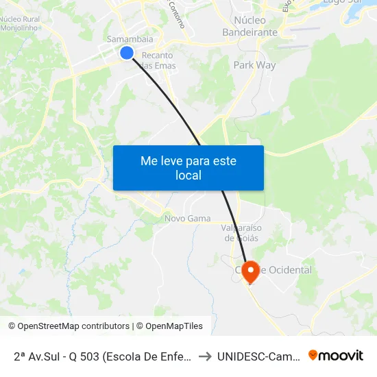 2ª Av.Sul - Q 503 (Escola De Enfermagem) to UNIDESC-Campus 1 map