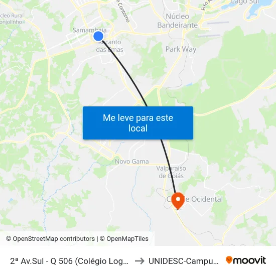 2ª Av.Sul - Q 506 (Colégio Logos) to UNIDESC-Campus 1 map