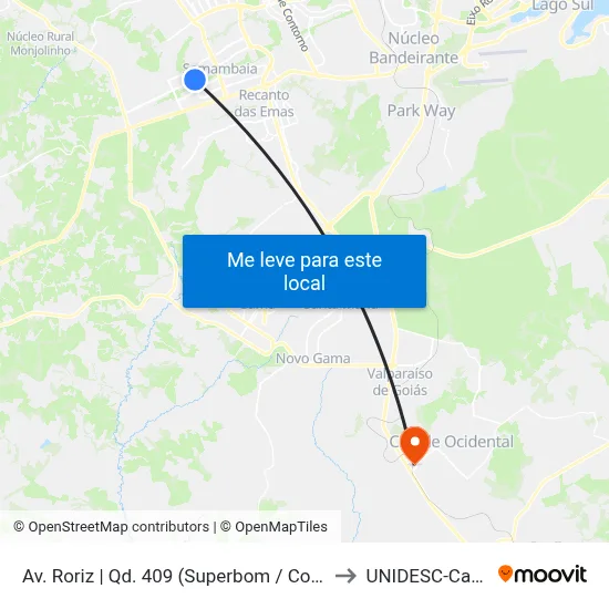 Av. Roriz | Qd. 409 (Superbom / Conselho Tutelar) to UNIDESC-Campus 1 map