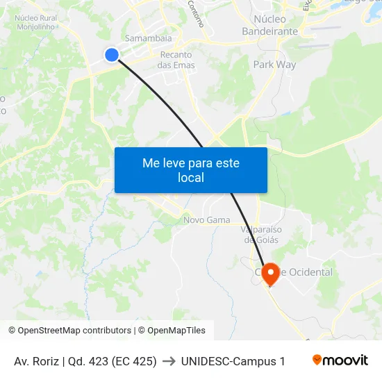 Av. Roriz | Qd. 423 (EC 425) to UNIDESC-Campus 1 map