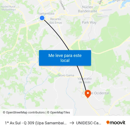 1ª Av.Sul - Q 309 (Upa Samambaia/Caps Ad) to UNIDESC-Campus 1 map