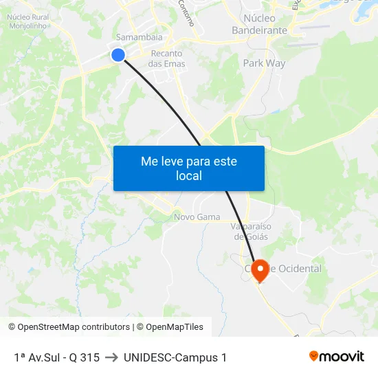 1ª Av.Sul - Q 315 to UNIDESC-Campus 1 map