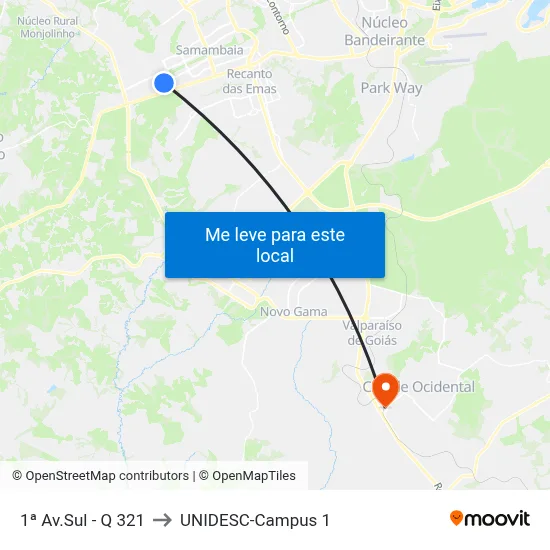 1ª Av.Sul - Q 321 to UNIDESC-Campus 1 map