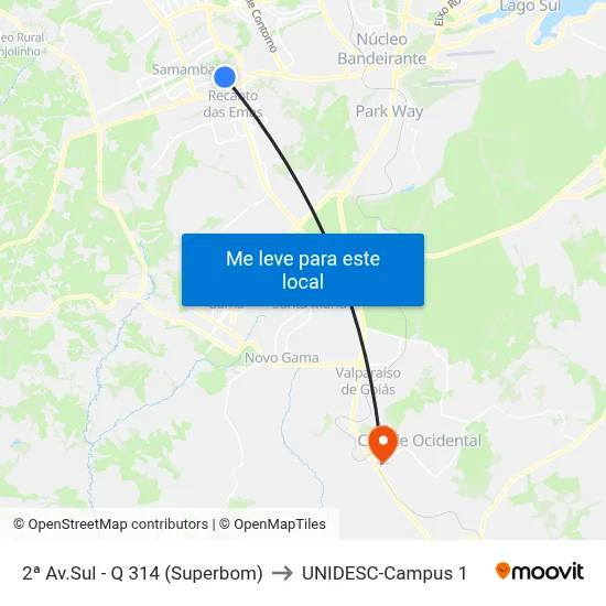 2ª Av.Sul - Q 314 (Superbom) to UNIDESC-Campus 1 map