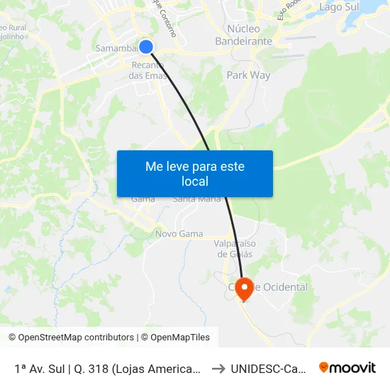 1ª Av. Sul | Q. 318 (Lojas Americanas / Primor) to UNIDESC-Campus 1 map