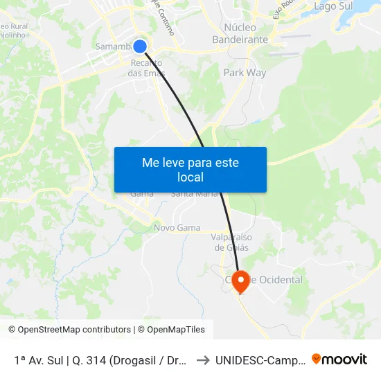 1ª Av. Sul | Q. 314 (Drogasil / Drogafuji) to UNIDESC-Campus 1 map