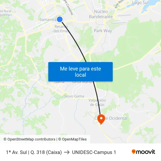 1ª Av. Sul | Q. 318 (Caixa) to UNIDESC-Campus 1 map