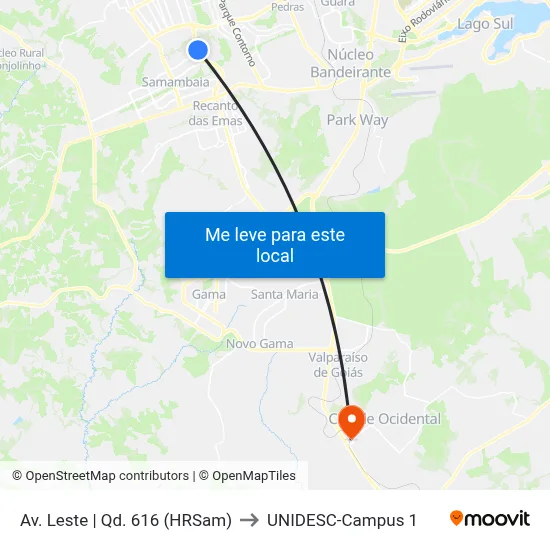 Av. Leste | Qd. 616 (HRSam) to UNIDESC-Campus 1 map