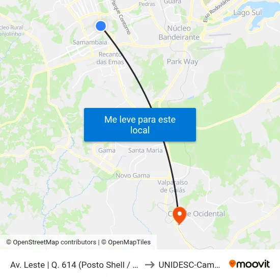 Av. Leste | Q. 614 (Posto Shell / Hrsam) to UNIDESC-Campus 1 map