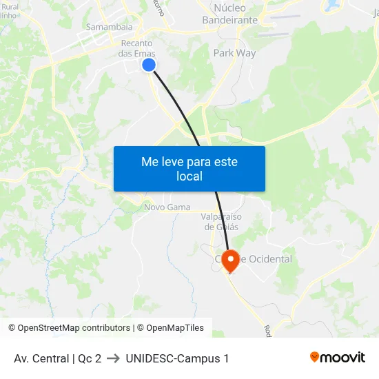 Av. Central | Qc 2 to UNIDESC-Campus 1 map
