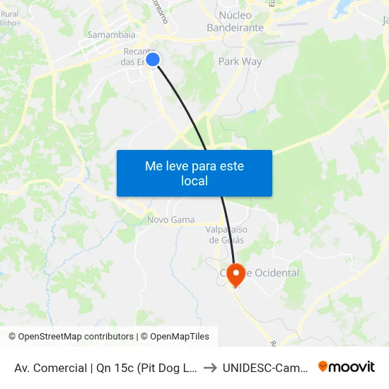 Av. Comercial | Qn 15c (Pit Dog Lanches) to UNIDESC-Campus 1 map