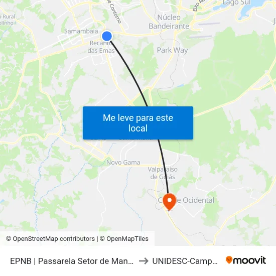 EPNB | Passarela Setor de Mansões to UNIDESC-Campus 1 map