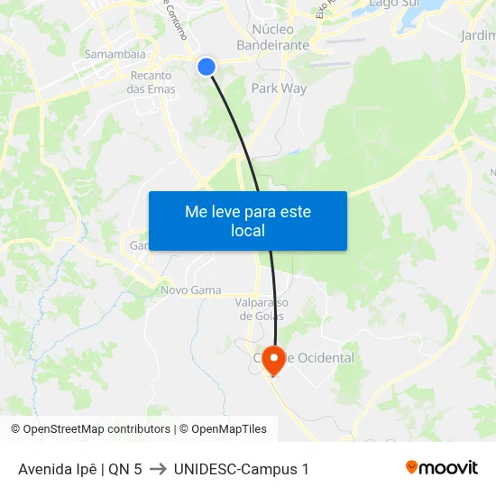 Avenida Ipê | QN 5 to UNIDESC-Campus 1 map