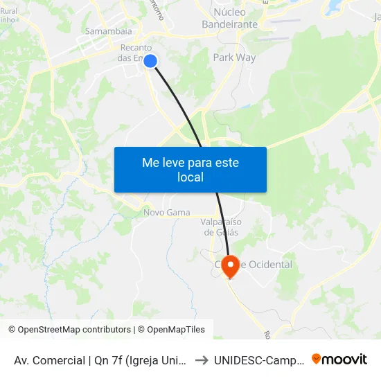 Av. Comercial | Qn 7f (Igreja Universal) to UNIDESC-Campus 1 map