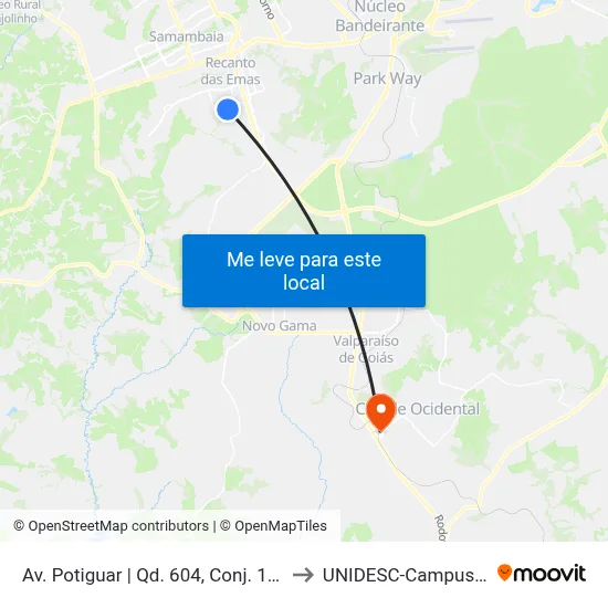 Av. Potiguar | Qd. 604, Conj. 1/2 to UNIDESC-Campus 1 map