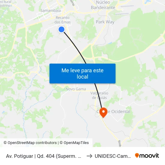 Av. Potiguar | Qd. 404 (Superm. Nacional) to UNIDESC-Campus 1 map