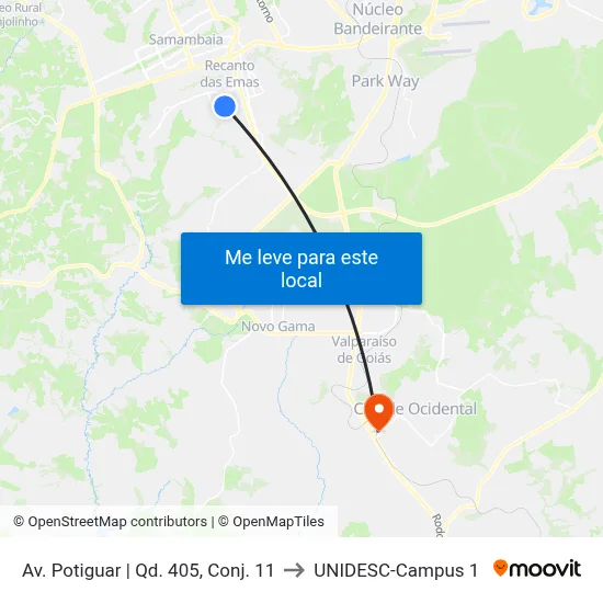 Av. Potiguar | Qd. 405, Conj. 11 to UNIDESC-Campus 1 map