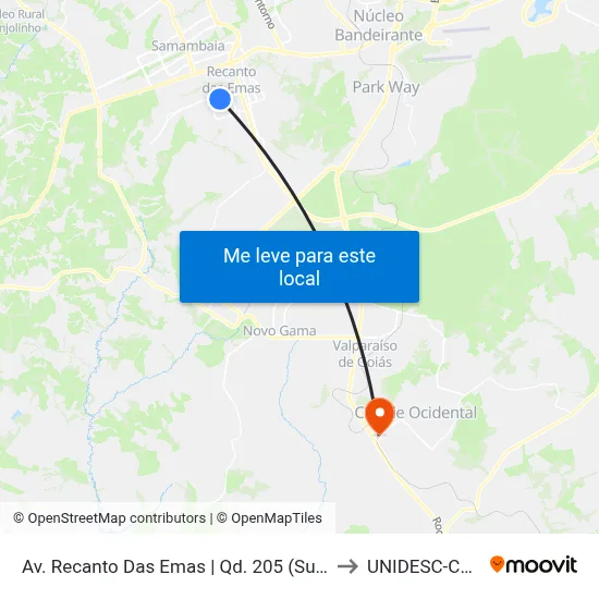 Av. Recanto Das Emas | Qd. 205 (Supermercado Euro) to UNIDESC-Campus 1 map