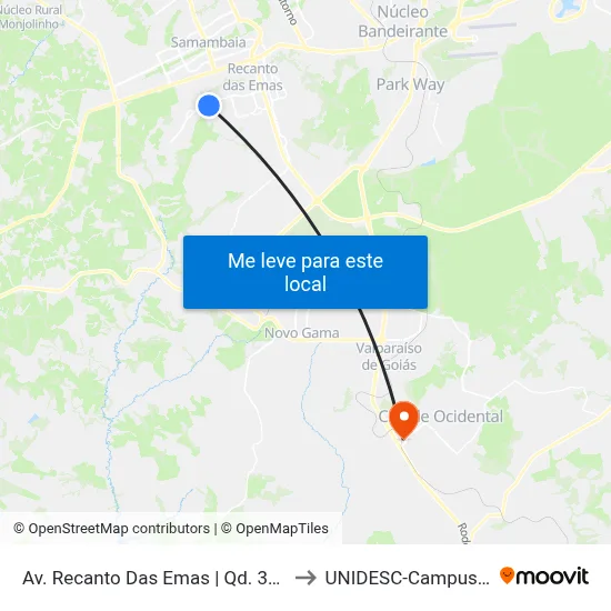 Av. Recanto Das Emas | Qd. 302 to UNIDESC-Campus 1 map