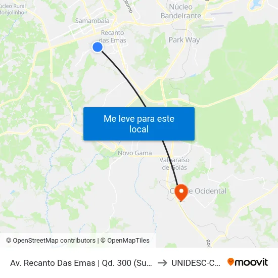 Av. Recanto Das Emas | Qd. 300 (Supermercado Tatico) to UNIDESC-Campus 1 map