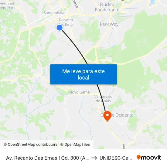 Av. Recanto Das Emas | Qd. 300 (Adm Regional) to UNIDESC-Campus 1 map