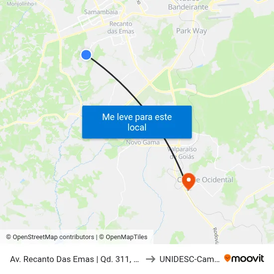 Av. Recanto Das Emas | Qd. 311, Conjunto 3 to UNIDESC-Campus 1 map