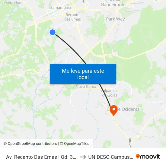 Av. Recanto Das Emas | Qd. 310 to UNIDESC-Campus 1 map