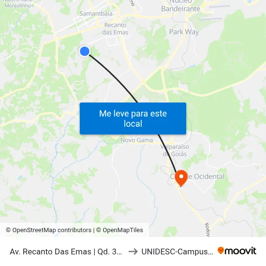 Av. Recanto Das Emas | Qd. 309 to UNIDESC-Campus 1 map