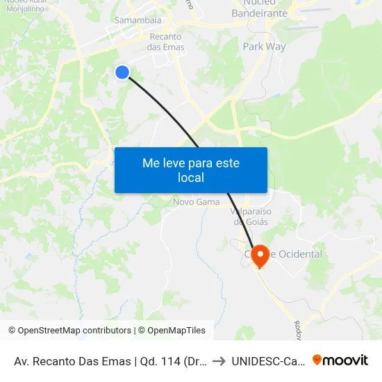 Av. Recanto Das Emas | Qd. 114 (Drogaria Do Povo) to UNIDESC-Campus 1 map