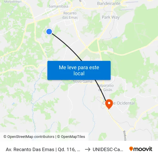 Av. Recanto Das Emas | Qd. 116, Conjunto 10 to UNIDESC-Campus 1 map