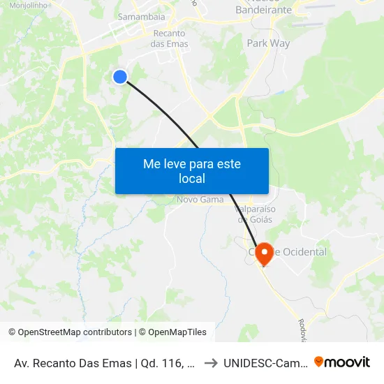 Av. Recanto Das Emas | Qd. 116, Conjunto 6 to UNIDESC-Campus 1 map