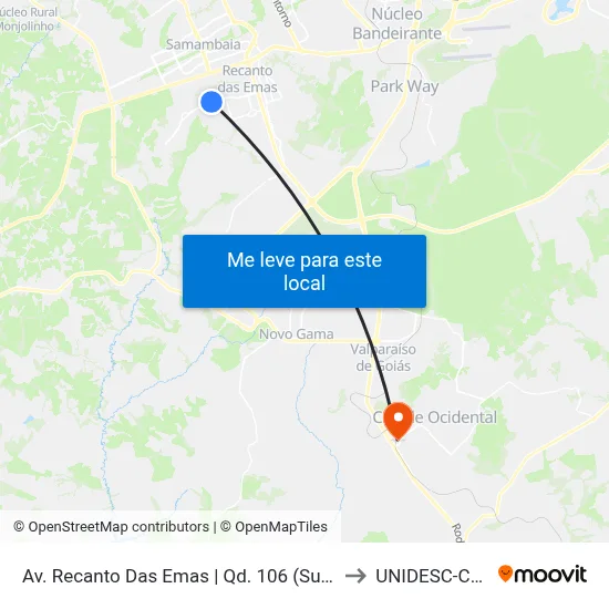 Av. Recanto Das Emas | Qd. 106 (Supermercado Tatico) to UNIDESC-Campus 1 map