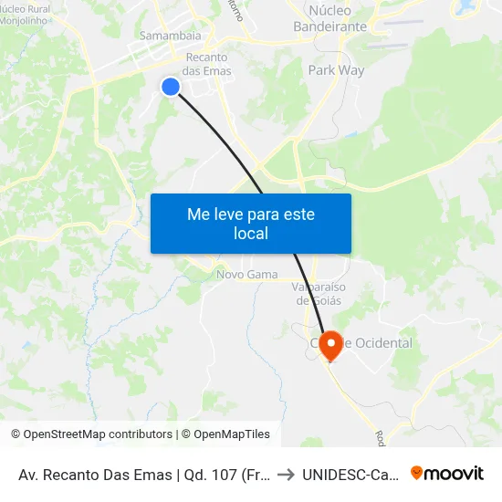 Av. Recanto Das Emas | Qd. 107 (Freedom Honda) to UNIDESC-Campus 1 map