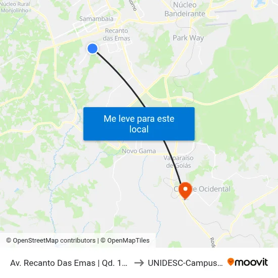 Av. Recanto Das Emas | Qd. 109 to UNIDESC-Campus 1 map