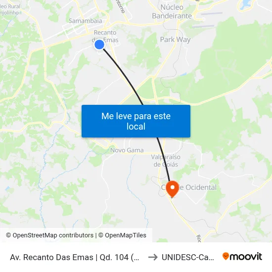 Av. Recanto Das Emas | Qd. 104 (Castelo Forte) to UNIDESC-Campus 1 map