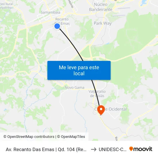 Av. Recanto Das Emas | Qd. 104 (Restaurante Comunitário) to UNIDESC-Campus 1 map
