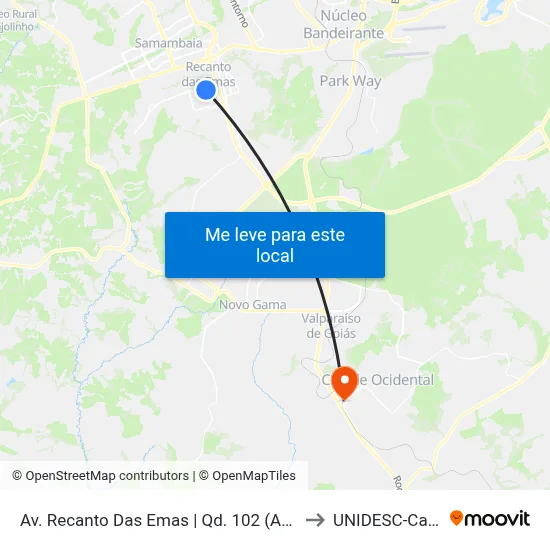 Av. Recanto Das Emas | Qd. 102 (Agittus Calçados) to UNIDESC-Campus 1 map