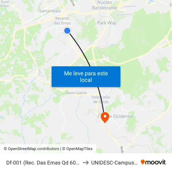 Df-001 (Rec. Das Emas Qd 601) to UNIDESC-Campus 1 map