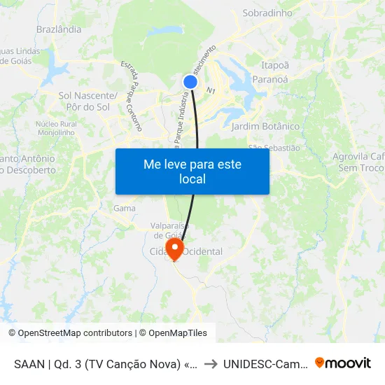 SAAN | Qd. 3 (TV Canção Nova) «OPOSTO» to UNIDESC-Campus 1 map