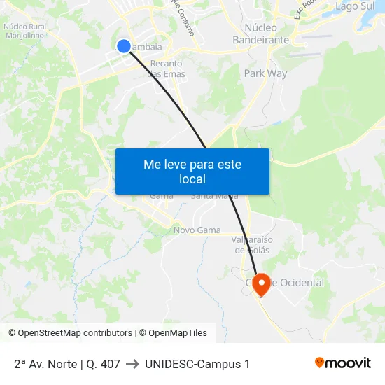 2ª Av. Norte | Q. 407 to UNIDESC-Campus 1 map