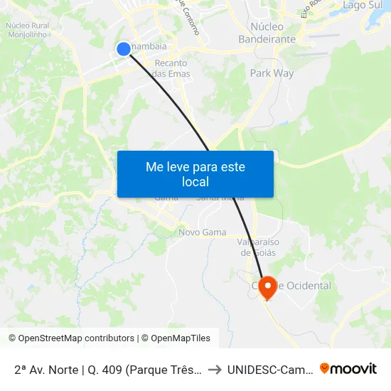 2ª Av. Norte | Q. 409 (Parque Três Meninas) to UNIDESC-Campus 1 map