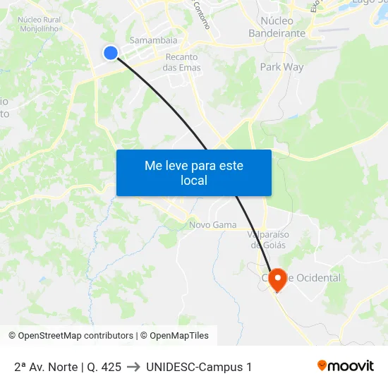 2ª Av. Norte | Q. 425 to UNIDESC-Campus 1 map