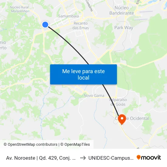 Av. Noroeste | Qd. 429, Conj. 21 to UNIDESC-Campus 1 map