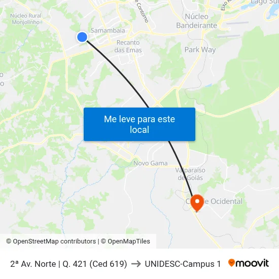 2ª Av. Norte | Q. 421 (Ced 619) to UNIDESC-Campus 1 map