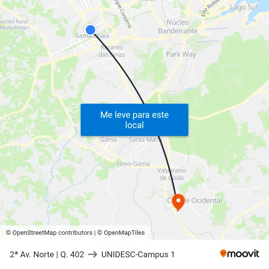 2ª Av. Norte | Q. 402 to UNIDESC-Campus 1 map
